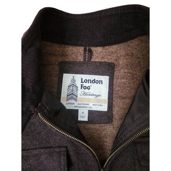 London Fog Field Jacket Mens M Stand Up Collar Brown Zip Up Wool Blend Preppy - Picture 5 of 8